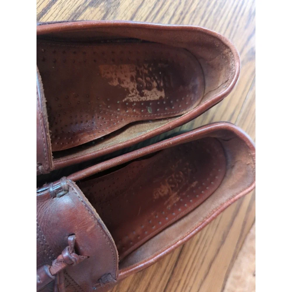 Bass Bombay Loafers Shoes Men's Size 9 D Brown Tassel Leather Slip‎ On Moc Toe